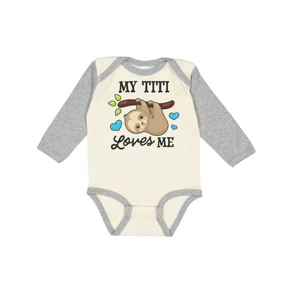 Inktastic My Titi Loves Me with Sloth and Hearts Boys or Girls Long Sleeve Baby Bodysuit