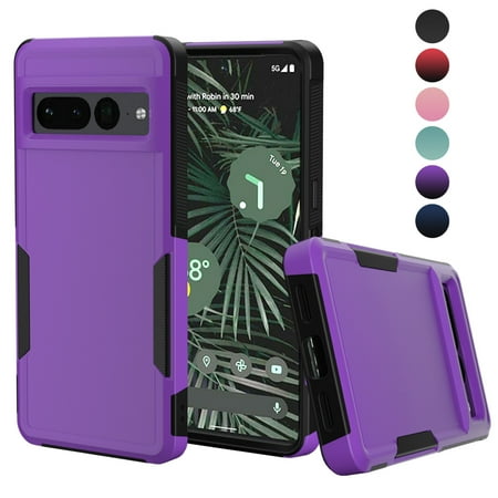 TASHHAR Google Pixel 7 Pro Case Military Grade Full Body Protection 2 in 1 Double Layer Rugged Drop Resistant TPU Durable Detachable for Pixel 7 Pro Phone - Purple Black