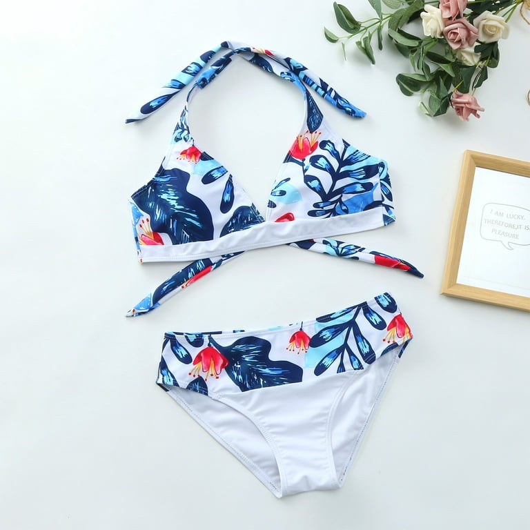 Cethrio Womens Bikini Swimsuits- Sexy Flower Printing Backless Two