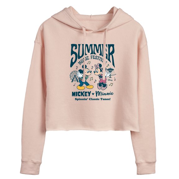 Disney - Mickey & Friends - Mickey & Minnie - Summer Music Festival - Juniors Cropped Pullover Hoodie