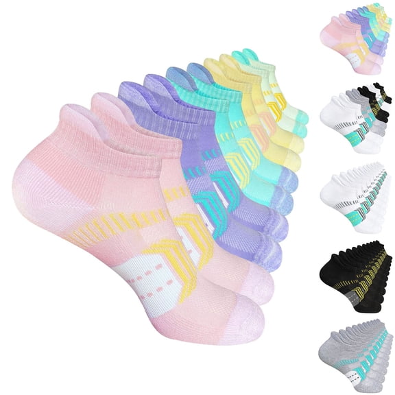 Helii Unisex Sport Socks 5 Pack – Breathable Mesh Low Cut Ankle Socks for Men Women, Lightweight Moisture Wicking Polyester Athletic Socks, Color Block Stripe Colorful,One Size