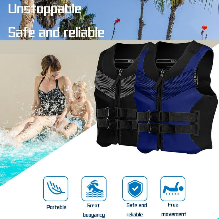 Eqwljwe Adults Adjustable Life Jacket Swim Aid Vest Sportwear for Kayak Buoyancy Fishing Watersport, Adults Swimsuit Swimwear with Safety Strap for