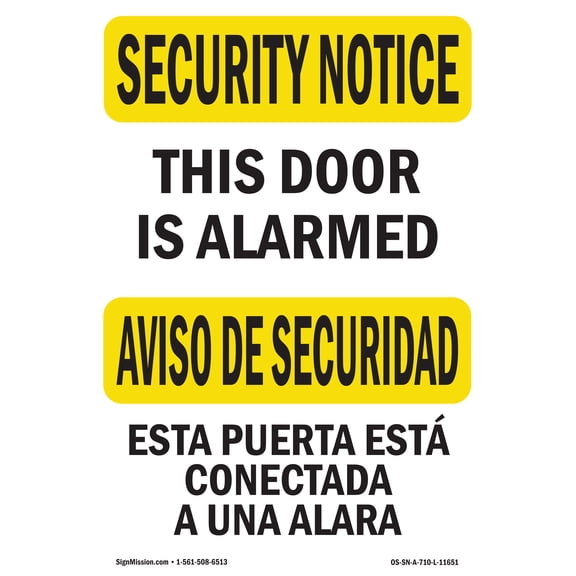 OSHA SECURITY NOTICE Sign - This Door Is Alarmed Bilingual | Plastic Sign | Protect Your Business, Work Site, Warehouse & Shop Area | Made in the USA