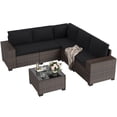 thumbnail image 2 of STARY 6 Pieces Outdoor Sectional Sofa with Wide Armrests, Patio Conversation Set, PE Rattan Furniture Set for Backyard, Black, 2 of 9