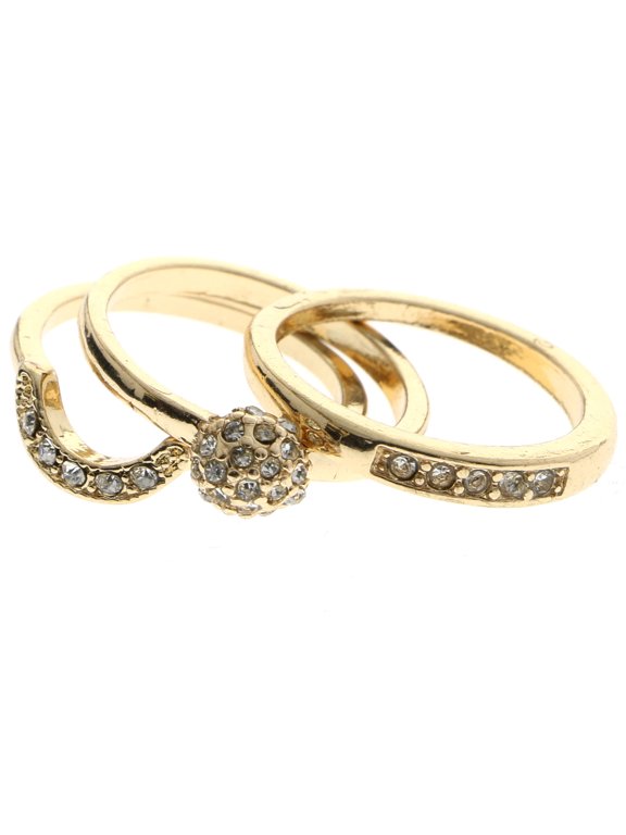 Stackable Crystal Multiple-Ring-Set Gold-Tone Size 7.00