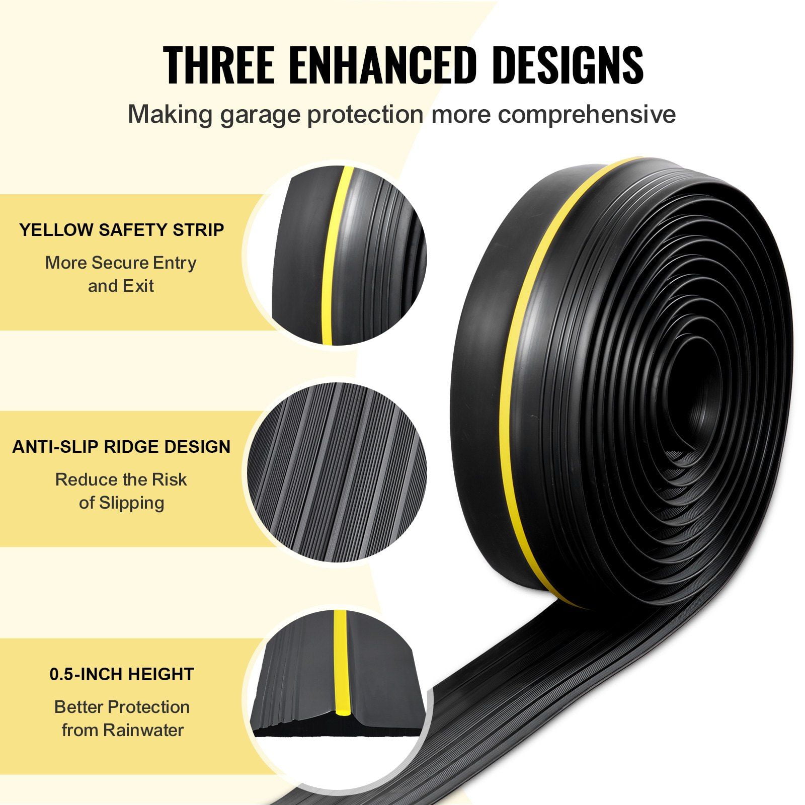 16.5 FT Universal Garage Door Threshold Seal Strip with Adhesive Upgraded Thick PVC Weatherproof DIY Replacement Black