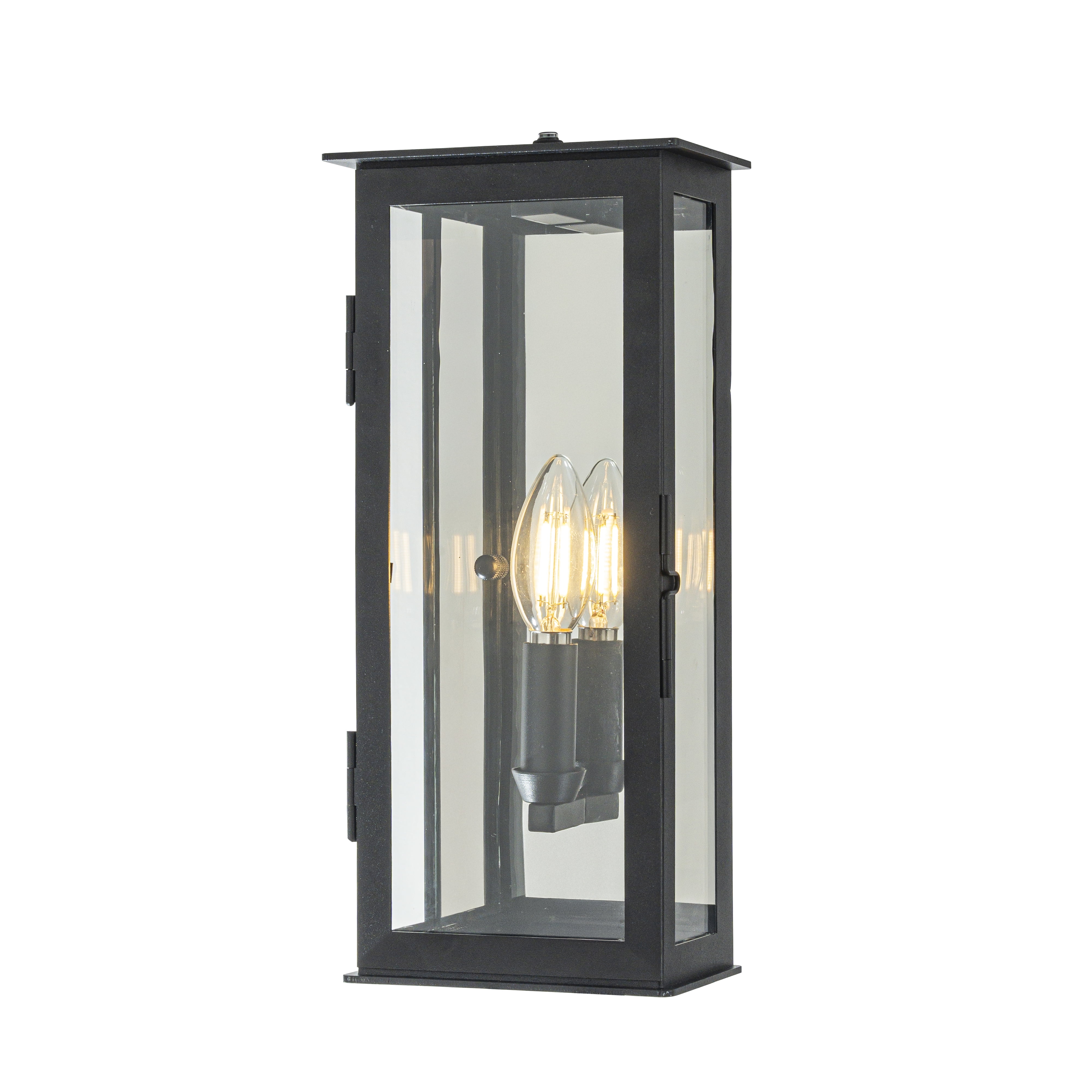 1 Light H12 in. Modern Matte Black Outdoor Wall Light with Dusk-to-Dawn Sensor Simplicity Exterior Wall Sconce with Clear Glass Shade for Porch Garden