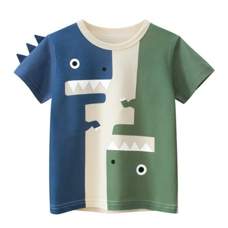 

Little Girl Boy Cartoon Dinosaur Short Sleeve Crewneck T Shirts Tops Tee Size 130 Army Green
