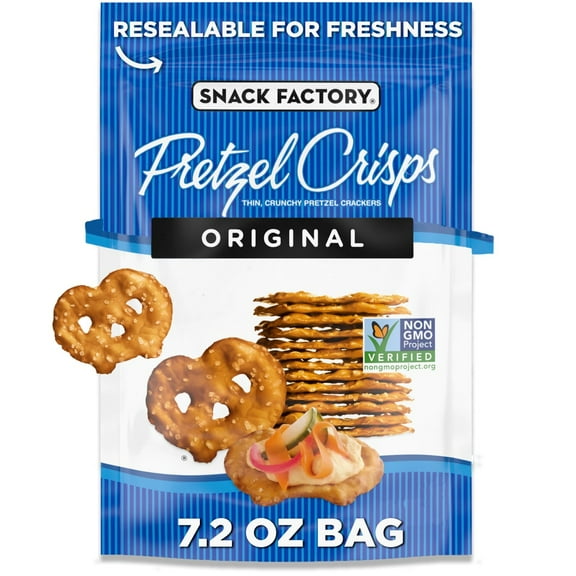 Pack of 4 Snack Factory Original Pretzel Crisps Non-Gmo, 7.2 oz (packaging may vary)