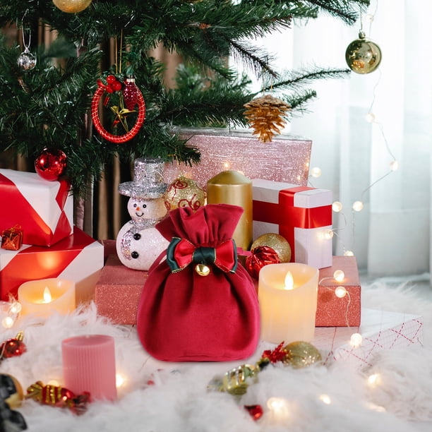 Bolsa de terciopelo para caramelos de Navidad, caja de regalos de terciopelo, bolsa de tela de Navidad, regalo de Navidad para hogar, decoración de Navidad, bolsillo portátil, tejido suave,