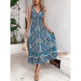 thumbnail image 1 of Robe Bohème Cachemire pour Femmes Col en V Manches Courtes Plissée à Volants Ligne A Longue Robe d'Été, 1 of 3