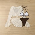 thumbnail image 7 of Womens Tankini Bathing Suits Solid Color Lace Cardigan Long Sleeved Tied Ruffle Bikini Four Piece Swimsuit Set Coffee,S, 7 of 7