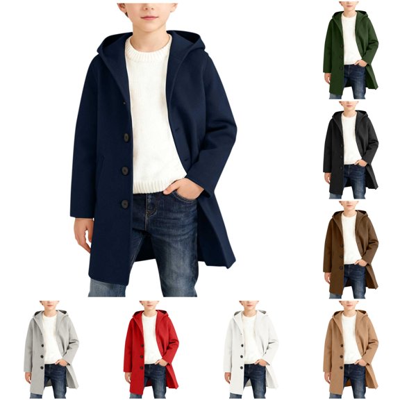 Hauaitttt Spring Autumn Coat Button Down Hooded Coat Jacket for Girls and Boys Classic Trench Style Outerwear for Kids Big Girls Jacket