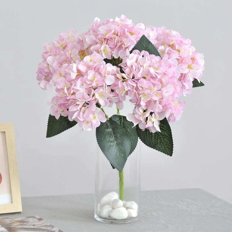 17.7in Front Porch Hydrangeas, 5 Heads Hydrangea Artificial Flowers Outdoor Uv-Resistant Waterproof Windproof Never Faded, Realistic Silk Faux Floral for Spring Wedding Yard Garden