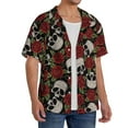 thumbnail image 3 of Disketp Men's Hawaiian Red Rose Skull Print Shirts Button Down Holiday Beach Shirts-Small, 3 of 5