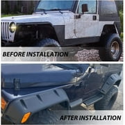 Kojem 6PC 7 Wide Wheel Fender Flare Protector for 1997-2006 Jeep Wrangler TJ 2004-2006 Wrangler LJ Extended Pocket-Riveted Style Black