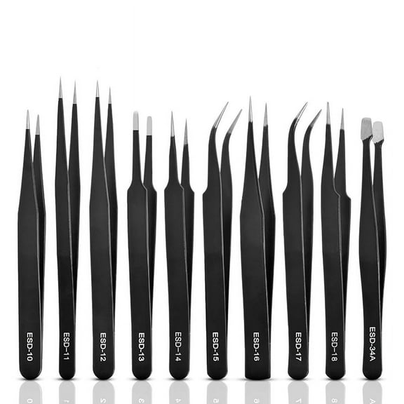 10Pcs Precision Tweezers Set, Upgraded Anti-Static Stainless Steel Tweezers for Craft, Electronics, Jewelry-Making,10 * tweezers,Black