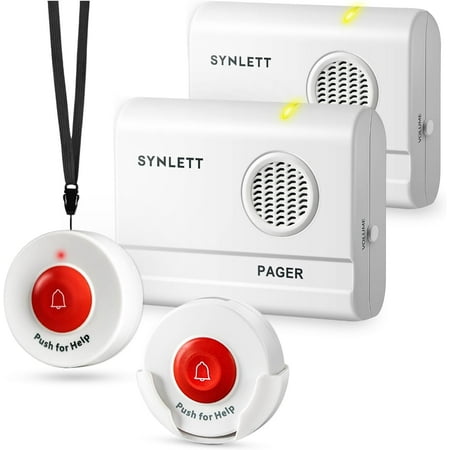 SYNLETT 2 Caregiver Pagers 2 Call Buttons Wireless Call Bell Alert Buttons for Patients Elderly Seniors Home Portable Nurse Call System Bed Alarm Fall Prevention Emergency