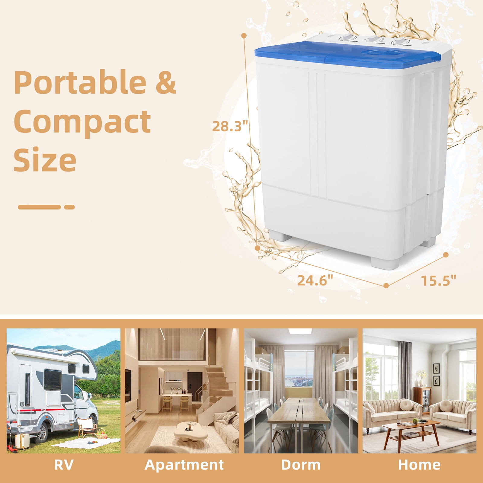 Zynkez Portable Washing Machine, 20Lbs Compact Twin Tub Laundry Washer with Drain Pump, Semi-Automatic 12Lbs Washer and 8Lbs Spinner Combo