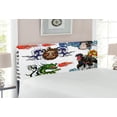 thumbnail image 2 of Dragon Headboard, Japanese Manga Dragon with a Man with Kimono Geisha Tribal Characters, Upholstered Decorative Metal Bed Headboard with Memory Foam, Full Size, Green Blue, by Ambesonne, 2 of 4