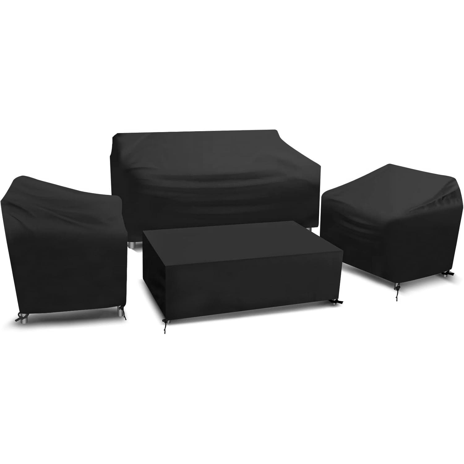 Patio Furniture Covers for 4-Piece Furniture Set, Heavy-Duty Waterproof Outdoor Furniture Covers, Include 2 Armchair Covers, 1 Sofa Cover, 1 Coffee Table Cover, Black