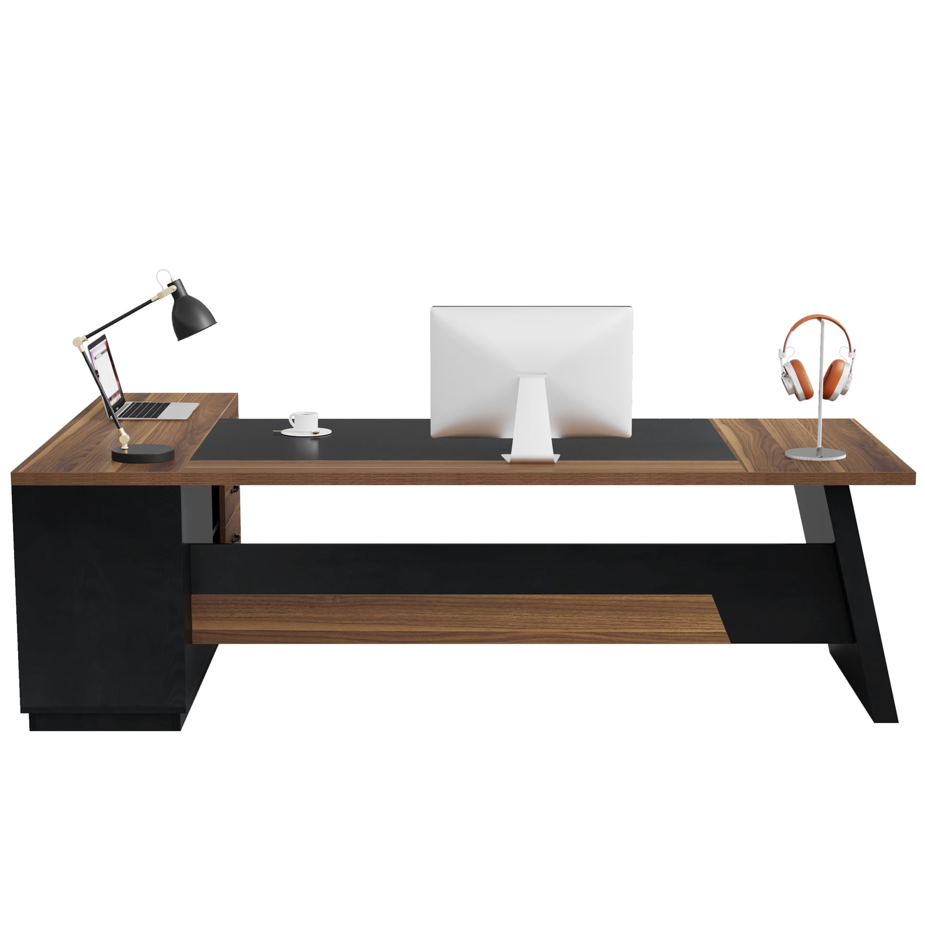 Fnova 78" L-Shaped Executive Desk with Drawers, Large Office Desk with Storage, Modern Business Desk for Home Office and Commercial Use