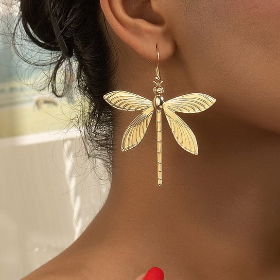 Golden Dragonfly Dangle Earrings for Women, Elegant Dragonfly Shape Drop Ear Jewelry, Fashion Delicate Decorative Accessory for Daily