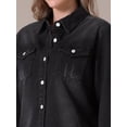 thumbnail image 5 of Unique Bargains Women's Frayed Hem Long Sleeve Lightweight Denim Jacket 2XL Black, 5 of 7