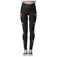 thumbnail image 5 of Women Valentine's Day Leggings Casual Solid with Side Love Print Trousers Slim Elastic High Wais Stretch Long Boot Pants A-Black L, 5 of 5