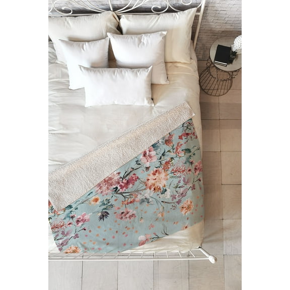 Society6 Ninola Design Romantic Bouquet Blue Sherpa Fleece Blanket