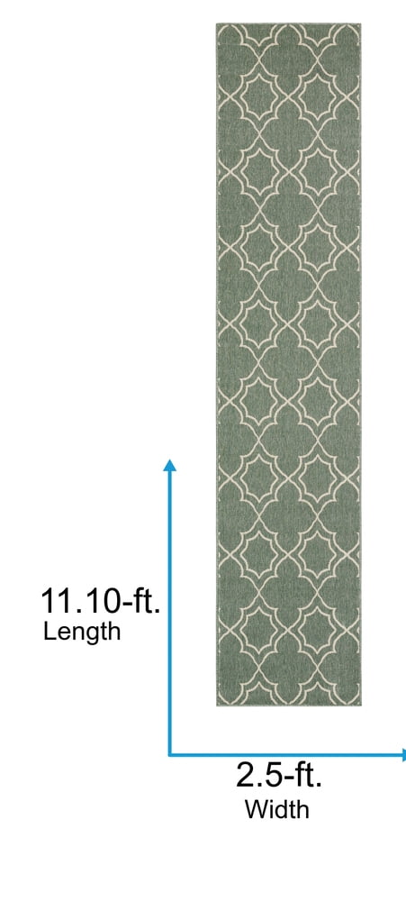 Livabliss Outdoor Rugs, 2x12 Alfresco Cottage Green Runner Area Rug for Patio, Porch, Deck, Backyard, Waterproof Indoor Outdoor Carpet (2'5" x 11'10" Runner)