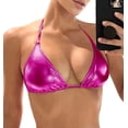thumbnail image 1 of JuicyRose Women's Metallic Bikini Top - Halter Shiny Triangle Bralette Rave Tops Tie Side Swimsuit Bra, 1 of 6