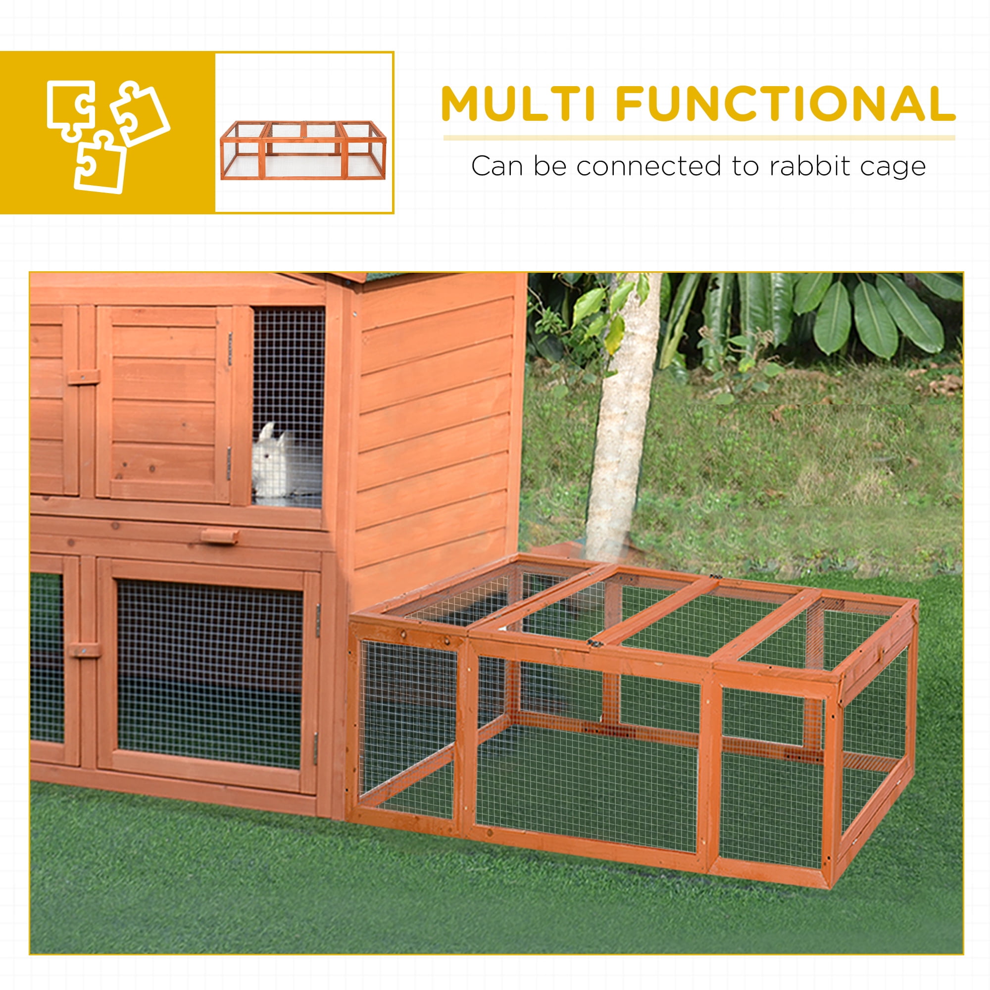 Noaman Large Wooden Rabbit Hutch Bunny Hutch Outdoor Enclosure with Lockable Doors, Spacious 70.75" L x 35.5" W x 19" H, Natural Orange for Small Animals