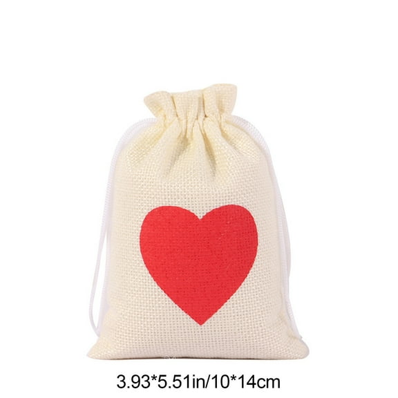 Cheapark Heart Canvas Drawstring Gift Bag 8x10 Inch Valentines Day Wedding Gift Favor Candy Packaging Bag Reusable Romantic Souve nir Pouch