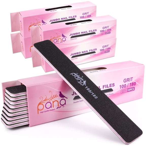 Pana Professional Jumbo Black Nail Files with Pink Center Grit 100/180 (50PC/PK)