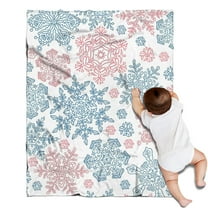 Blue and Pink Christmas Snowflake Pattern Blanket,Comfortable Soft Flannel Throw Blanket,All Season,Warm Lightweight Blankets for Sofa Bed Couch Living Room Chair,30"x40"