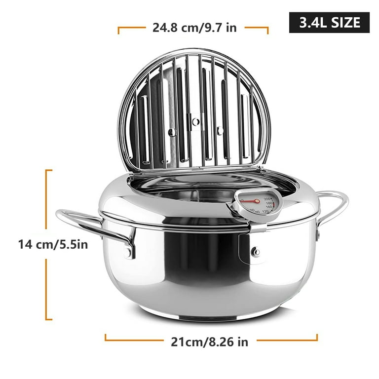 YasTant Japanese Deep Fryer Pot, 304 Stainless Steel Tempura Deep Frying  with Thermometer Basket and Lid Deep Fryer Pan for Chicken French Fries  Fish and Shrimp Oil Frying Pot (L 3.4L, 24CM) 