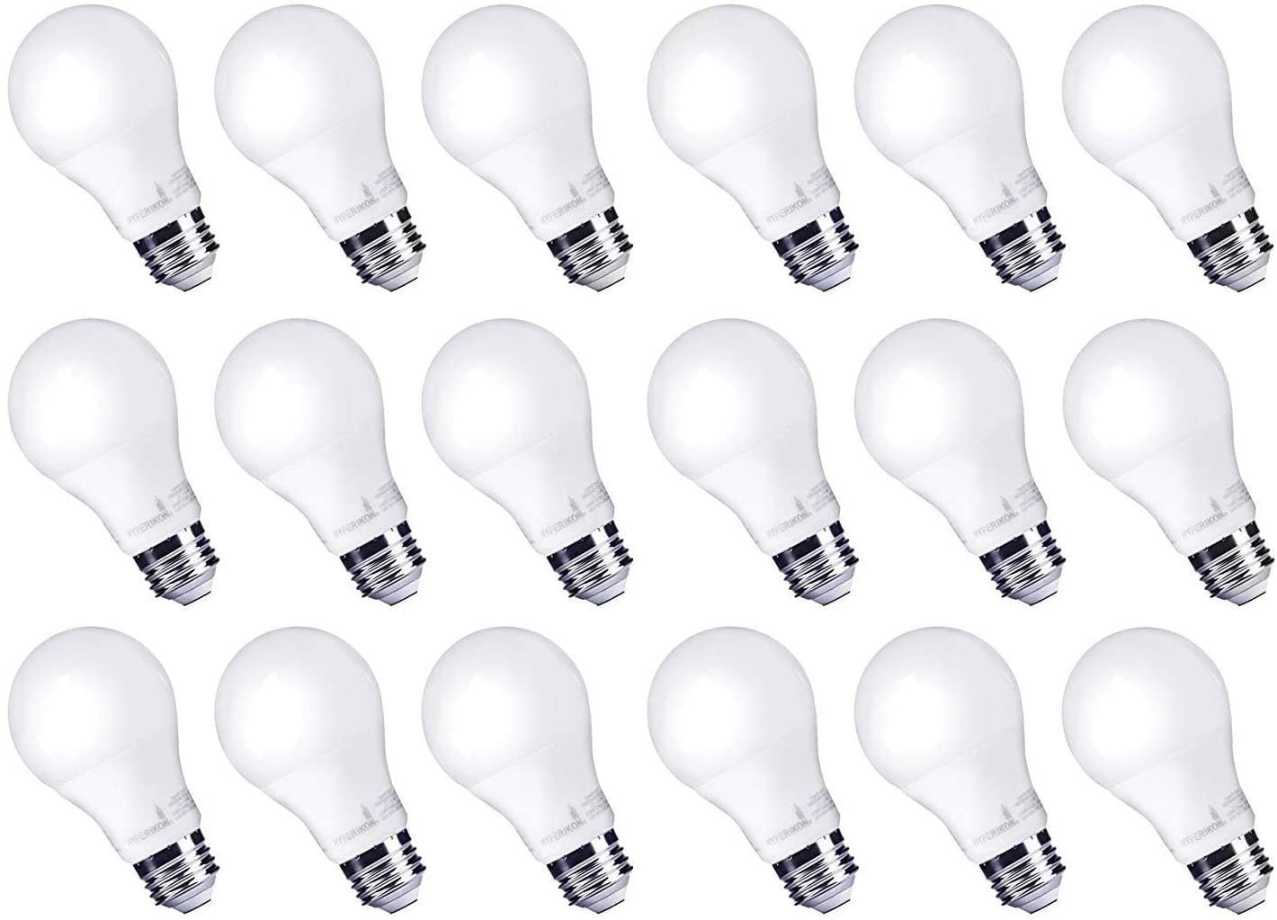 Hyperikon LED Light Bulb A19 9W=60W, CRI90+, Dimmable, E26 Base, Omnidirectional, UL, Crystal White, 18 Pack