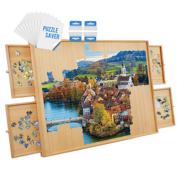 Wooden Jigsaw Puzzle Board, portable Puzzle Game gift for Adults and