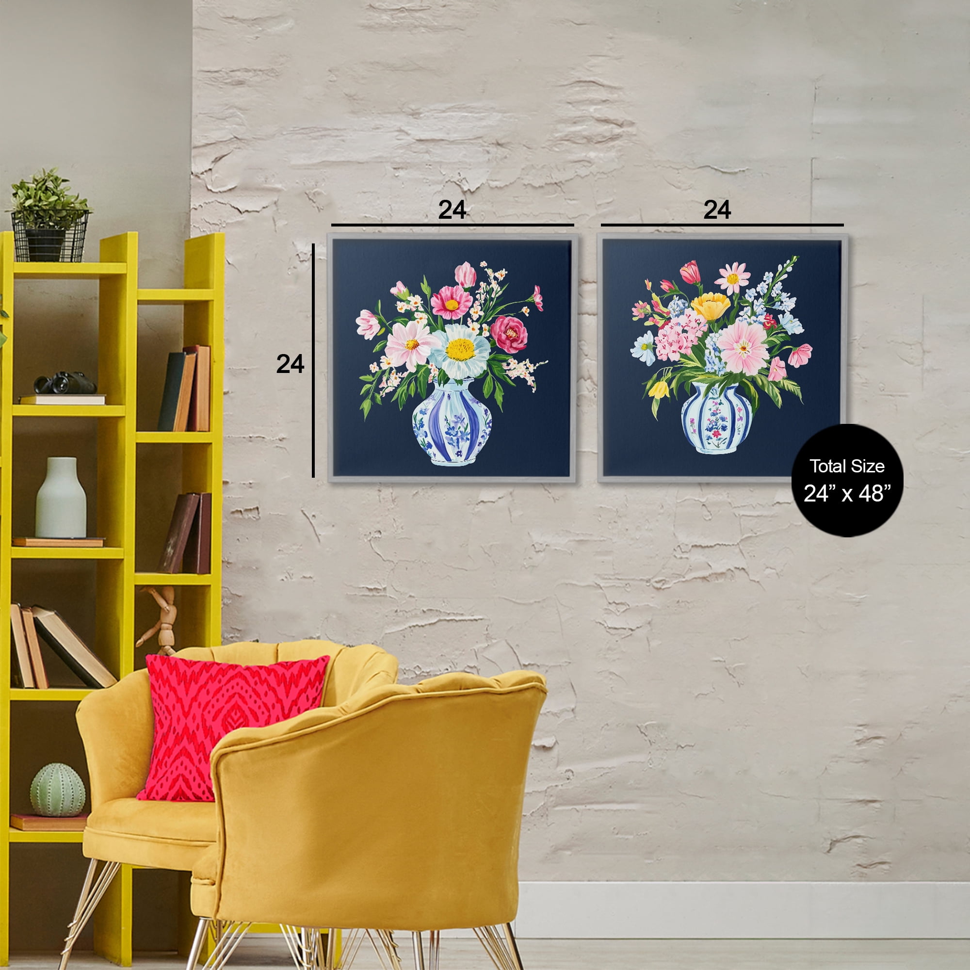 Twin Chinoiserie Vases 2 Piece Gray Framed Giclee Art Set, design by Yen