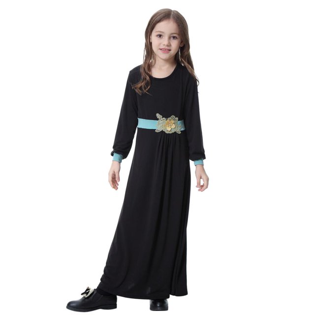 Musulmana Abayas Flor cinturo Túnica Vestidos Ropa Islámica Para 2XL Baoblaze Vestido de niña musulmana