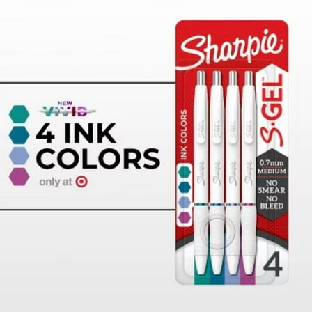 Sharpie 4pk S-Gel Pens 0.7mm Bright Assorted Ink Colors: Multicolored Gel Pens for Art & Office Use