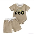 thumbnail image 2 of Baby Boys Waffle Outfit Tractor Embroidery Striped Short Sleeve Romper and Elastic Shorts Set 2 Piece Clothes Set, 2 of 3