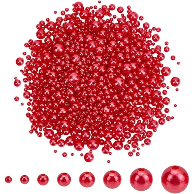 2120 Pcs Perles en Résine Imitation Perle Rouge 8 Tailles Perles Rondes Rouges en Satin Perlé Perles Rondes en Vrac pour Collier Bracelet Bricolage Décoration de Fête de Noël Maison