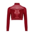thumbnail image 4 of TSSOE 2-piece Lyrical Dance Outfits for Girls Sequined Long Sleeve T-shirt with Chiffon Skirt for Figure Skating Ballet Burgundy 12, 4 of 7