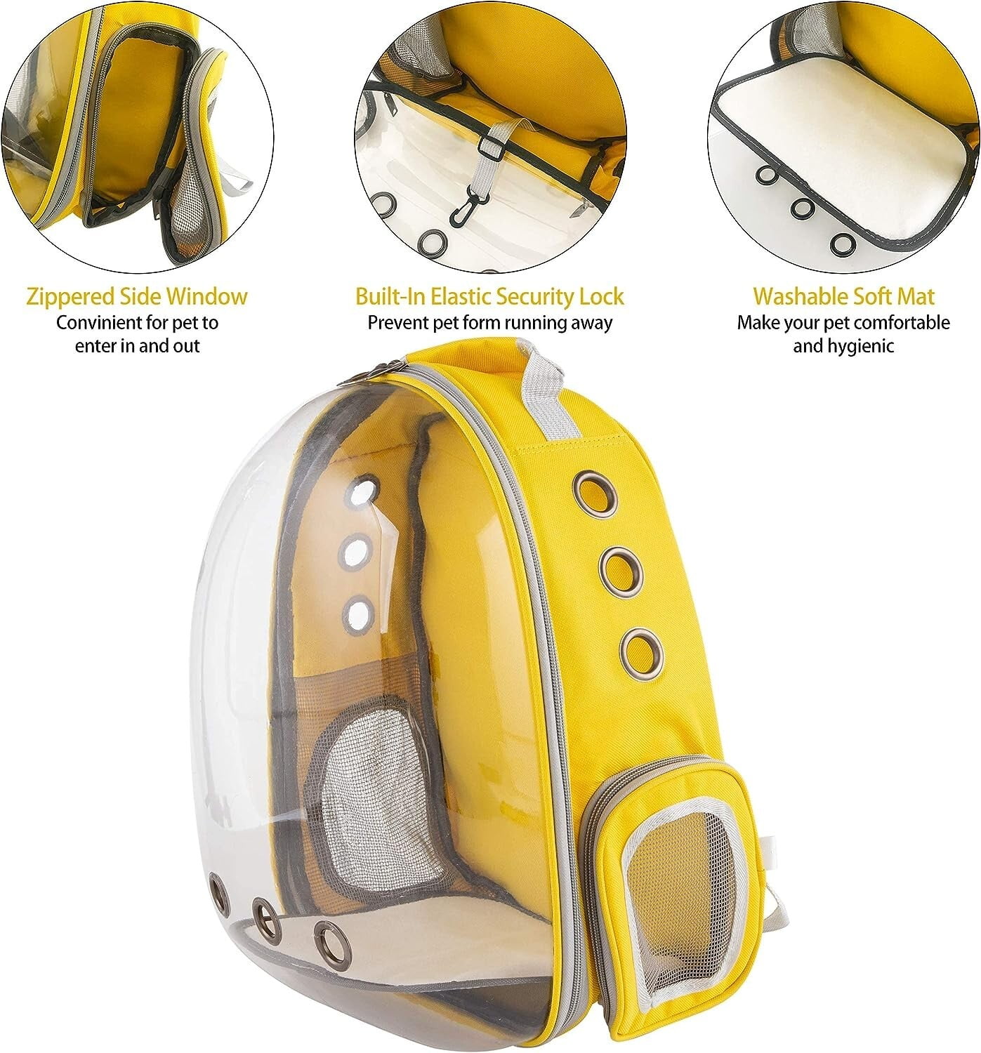 Cat Backpack Carrier Bubble Bag, Transparent Space Capsule Pet Carrier Dog Hiking Backpack, Small Dog Backpack Carrier for Cats Puppies Airline Approved Travel Carrier Outdoor Use Yellow
