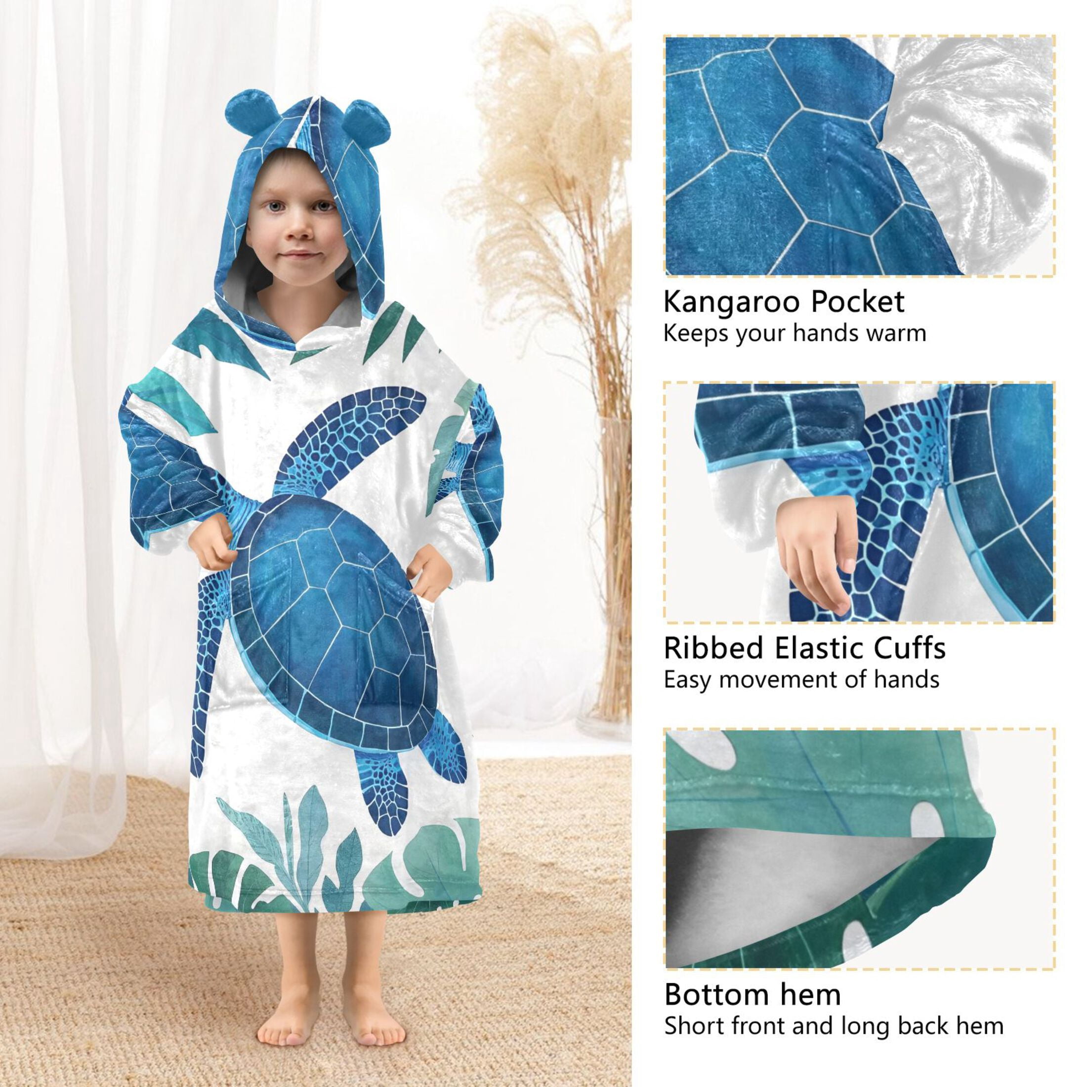 joogoo Wearable Blanket Hoodie Turtle Palm Leaves for Flannel Sherpa Pocket 3-14 YR M