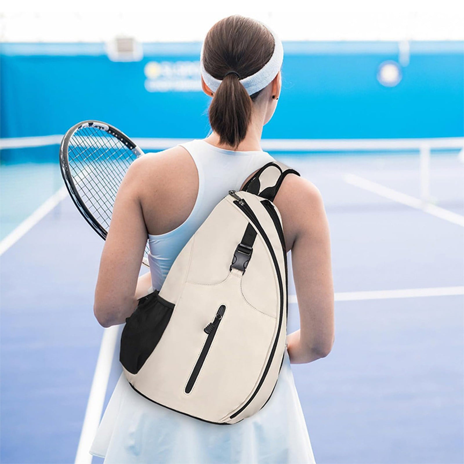 Qiopertar Badminton Racket Bag, Tennis Racquet Backpack with Adjustable Shoulder Strap, Multifunctional Sports Sling Bag for Pickleball Squash Travel Training, White