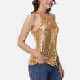 thumbnail image 2 of Women's Sleeveless Sequin Halter Top with Pleated Neckline and Sparkling Finish - X Large, Gold, 2 of 6