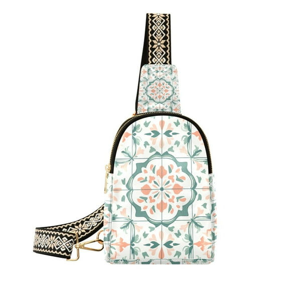 FORMRS Womens Crossbody Sling Bag Travel Daypack Shoulder Chest Backpack, Green Geometric Pattern